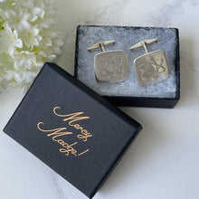 Cargar imagen en el visor de la galería, Vintage 1960s Silver Atomic Whirl Cufflinks. Big Square Faced Sterling Silver Atom Cufflinks. Mens Vintage Scientific Retro Jewellery
