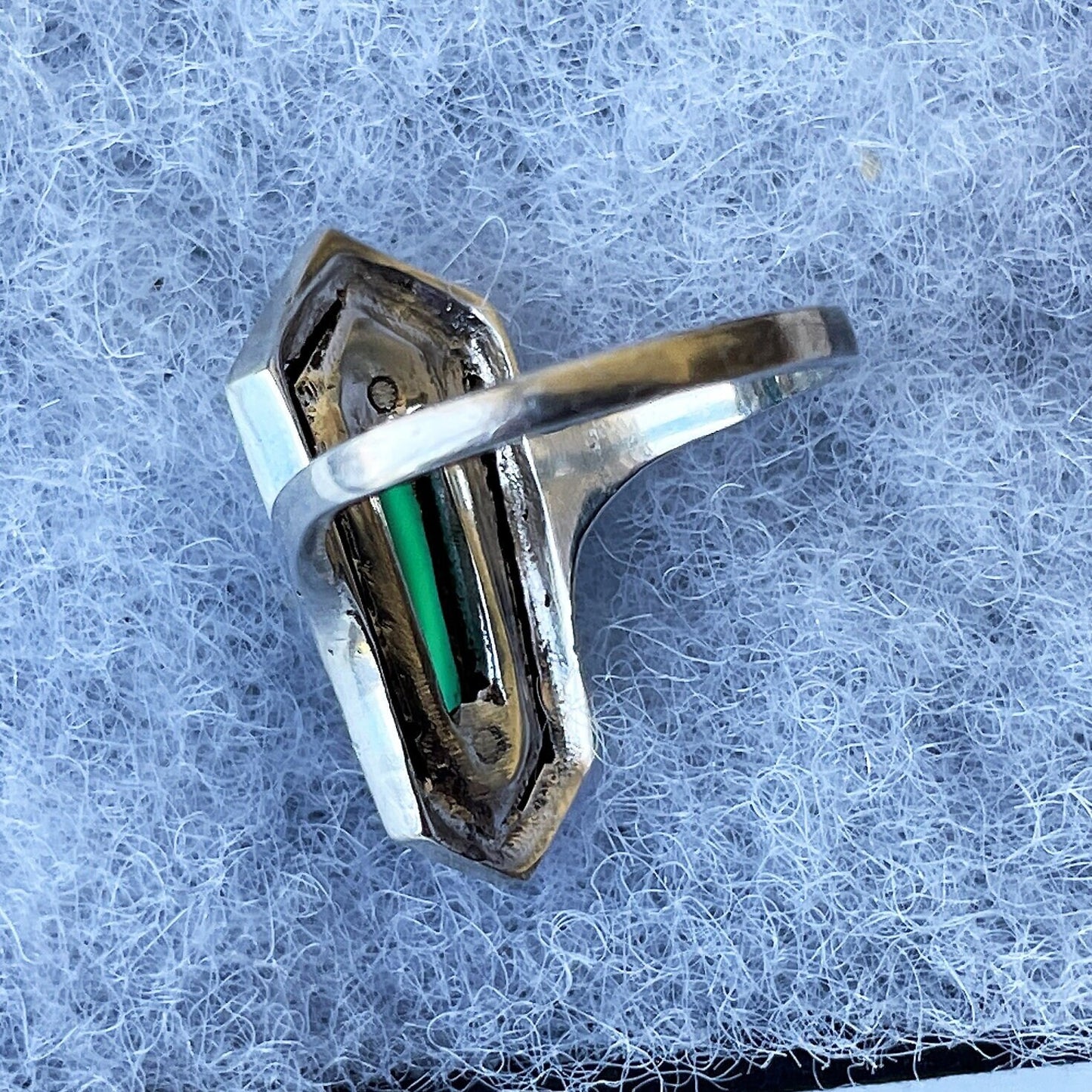 Art Deco Silver & Green Chrysoprase Marcasite Ring. 1930s Egyptian Revival Sarcophagus Ring. Antique Sterling Silver Cocktail Ring, Germany
