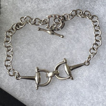 Load image into Gallery viewer, Vintage Sterling Silver Horseshoe &amp; Bridle Bit Bracelet. Equestrian Snaffle Bracelet. British Millennium Silver Fancy Chain Link Bracelet.
