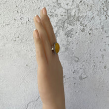 Cargar imagen en el visor de la galería, Vintage Butterscotch Amber Sterling Silver Ring. 1930&#39;s Art Deco Ring. Egg Yolk Yellow Natural Baltic Amber Cabochon Ring. Size UK/N.5 US/7
