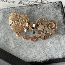 Load image into Gallery viewer, Antique Victorian Mizpah Brooch. Rose Gold Tone Double Heart Brooch With Photo Compartments. Antique Love Token Sweetheart Jewellery
