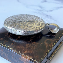 Cargar imagen en el visor de la galería, Antique Victorian Large Sterling Silver Locket. Aesthetic Engraved Rose &amp; Arabesque 2-Sided Oval Locket. Edwardian Locket With Period Photo
