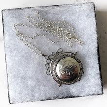 Load image into Gallery viewer, Vintage Victorian Style Silver Spinner Locket. Sterling Silver 2-Sided Round Spinning Pendant Locket. Antique Style Fob Pendant Locket
