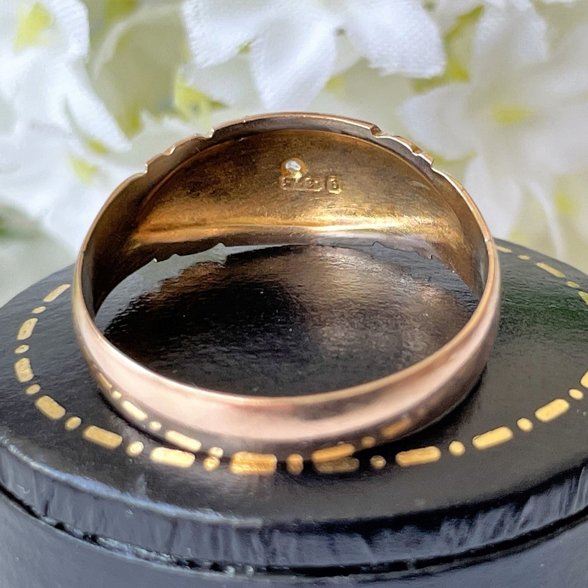 Antique 9ct Gold Old Mine Cut Diamond Ring, Chester 1903. Edwardian Star Set Solitaire Diamond Band Dome Ring. Yellow Gold Gypsy Ring