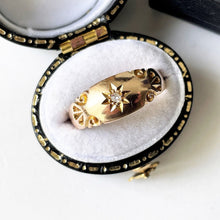 画像をギャラリービューアに読み込む, Antique 9ct Gold Old Mine Cut Diamond Ring, Chester 1903. Edwardian Star Set Solitaire Diamond Band Dome Ring. Yellow Gold Gypsy Ring
