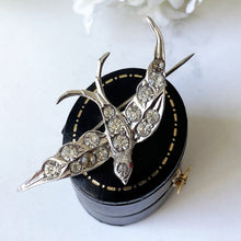 Lade das Bild in den Galerie-Viewer, Antique Silver Paste Diamond &amp; Ruby Swallow Brooch, Germany. Victorian/Edwardian Figural Love Bird Brooch. Antique Sweetheart Jewelry
