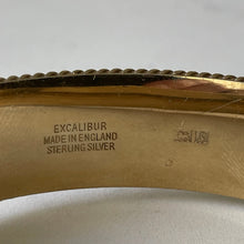 Load image into Gallery viewer, Vintage 1967 Harrods Of London Hard Gold Plated Sterling Silver Bracelet. Edwardian Style Engraved English Oak Leaf Gold Bangle Bracelet.
