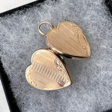 Load image into Gallery viewer, Antique Solid 9ct Rose Gold Heart Locket. Edwardian 2-Sided Guilloche Engraved Heart Locket Pendant. Antique Gold Love Token Jewelry.
