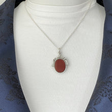 Load image into Gallery viewer, Antique Victorian Silver Spinner Fob Pendant. Scottish Bloodstone &amp; Carnelian Watch Chain Fob Hallmarked 1887. Victorian Necklace Pendant.
