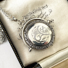 Load image into Gallery viewer, Vintage Victorian Style Silver Spinner Locket. Sterling Silver 2-Sided Round Spinning Pendant Locket. Antique Style Fob Pendant Locket
