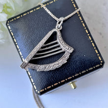 Load image into Gallery viewer, Vintage Irish Sterling Silver Figural Harp Pendant &amp; Chain. Irish Coat Of Arms Stringed Argent Pendant Necklace, Thomas O&#39;Connor Dublin 1964
