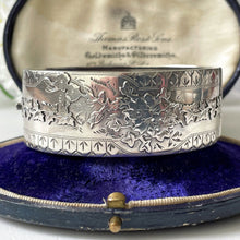 Load image into Gallery viewer, Victorian Sterling Silver Bracelet, Hallmarked 1896. Antique Aesthetic Engraved Floribunda &amp; Ivy Hinged Bangle. Victorian Cuff Bracelet
