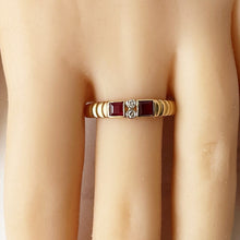 Charger l&#39;image dans la galerie, Vintage 18ct Gold Diamond &amp; Square Cut Ruby Ring. Art Deco Style Princess Cut Gemstone Stacking/Wedding Band. July Birthstone Ring Sz M/6.25
