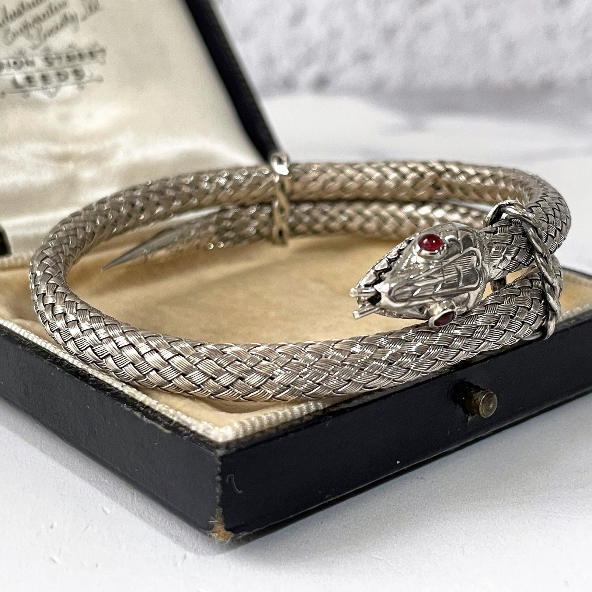 Georgian Ruby & Silver Coil Snake Bracelet. Antique Woven Sterling Silver Serpent Bracelet. Victorian Love Token Sentimental Jewelry c1830