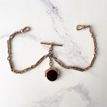 Cargar imagen en el visor de la galería, Victorian 1886 9ct Gold Pocket Watch Chain &amp; Spinner Fob. All Original Double Albert/Albertina Fancy Link 12&quot; Watch Chain, 2 Dog Clips,T-Bar
