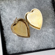 Load image into Gallery viewer, Antique Solid 9ct Rose Gold Heart Locket. Edwardian 2-Sided Guilloche Engraved Heart Locket Pendant. Antique Gold Love Token Jewelry.
