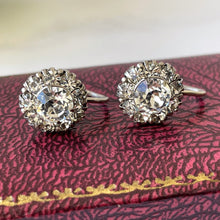 Load image into Gallery viewer, Antique Sterling Silver Paste Diamond Cluster Earrings. 1920s/30s Art Deco Screw Back Flower Earrings. Antique Paste Gemstone Jewellery

