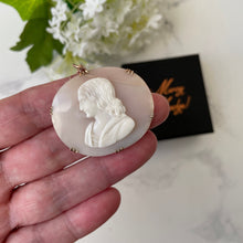 Load image into Gallery viewer, Antique 9ct Gold Cameo Pendant Of St. John. Georgian/Victorian Left Facing Biblical Male Cameo. Rose Gold Antique Religious Necklace Pendant
