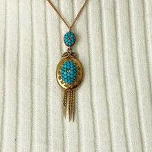 Load image into Gallery viewer, Etruscan Revival 18ct Gold Turquoise &amp; Diamond Pendant. Antique Victorian Yellow Gold &quot;Target&quot; Drop Pendant. 18K Gold Cannetille Pendant

