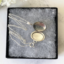 Load image into Gallery viewer, Vintage English Sterling Silver Celtic Locket. Tiny Oval Infinity Love Knot Locket &amp; Silver Chain. Minimalist Locket Pendant/Charm Necklace
