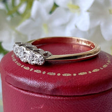 Load image into Gallery viewer, Antique 18ct Gold &amp; Platinum 5-Stone Star Set Diamond Ring. 1930&#39;s Art Deco Single Cut Diamond Milligrain Ring. Antique Engagement Ring
