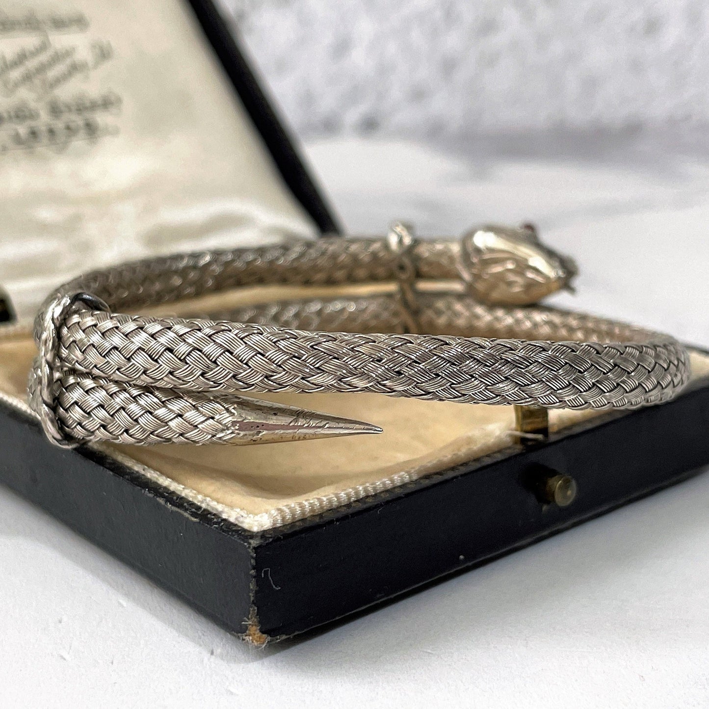 Georgian Ruby & Silver Coil Snake Bracelet. Antique Woven Sterling Silver Serpent Bracelet. Victorian Love Token Sentimental Jewelry c1830