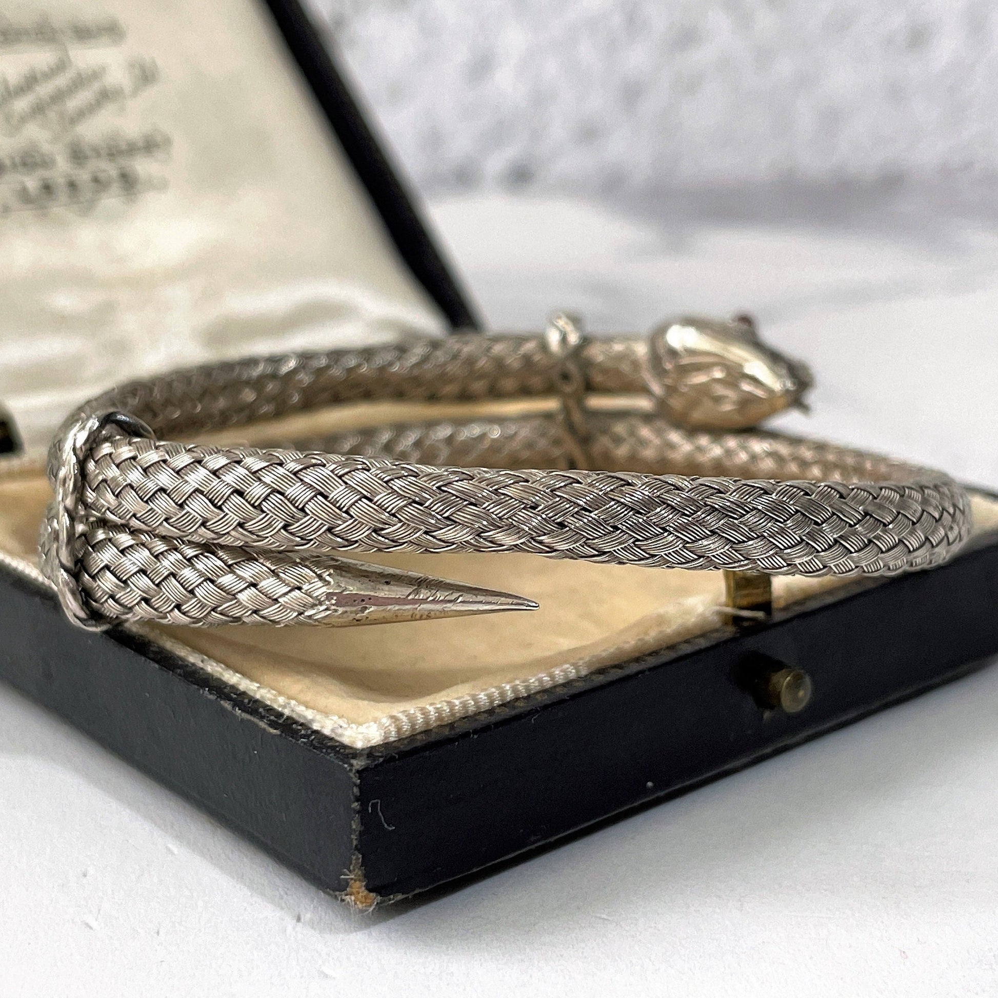 Georgian Ruby & Silver Coil Snake Bracelet. Antique Woven Sterling Silver Serpent Bracelet. Victorian Love Token Sentimental Jewelry c1830