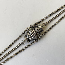 Load image into Gallery viewer, Victorian Sterling Silver Albertina Watch Chain Bracelet. Antique Neoclassical Fancy Link Sterling Chain Bracelet, Tassel Charm &amp; Dog-Clip
