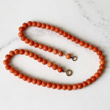 Load image into Gallery viewer, Antique Red Coral Bead Necklace, 9ct Gold Clasp. Victorian Natural Mediterranean Coral Choker. Petite/Girls Salmon Orange Coral Necklace
