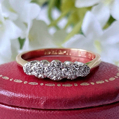Antique 18ct Gold & Platinum 5-Stone Star Set Diamond Ring. 1930's Art Deco Single Cut Diamond Milligrain Ring. Antique Engagement Ring