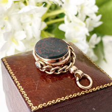 Load image into Gallery viewer, Antique 9ct Gold Spinner Fob Pendant. Victorian Scottish Agates Fob. Carnelian &amp; Bloodstone Necklace Pendant Charm, Hallmarked 1887
