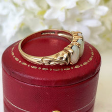 画像をギャラリービューアに読み込む, Vintage 9ct Gold 3-Stone Opal Ring. Edwardian Revival Trilogy Ring. Antique Style Past Present &amp; Future Ring Size M.5/6.5
