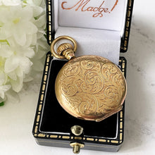 Load image into Gallery viewer, Antique Victorian 9ct Gold Fronted Pendant Locket. Large Flower &amp; Fern Engraved Gold Locket. Pocket Watch Style Photo/Keepsake Locket.
