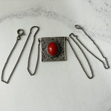 画像をギャラリービューアに読み込む, Antique Fine Silver Filigree Red Coral Necklace. Edwardian/Victorian Natural Coral Sterling Silver Necklace. Art Nouveau Pendant Necklace
