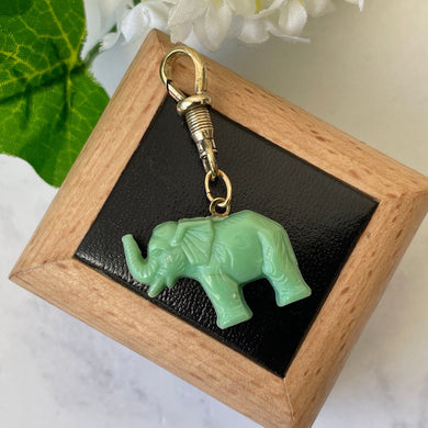 Victorian Green Celluloid Novelty Fob On Gold Tone Dog Clip. Antique Jumbo The Elephant Charm Pendant. Good Luck Amulet/Talisman