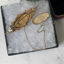 画像をギャラリービューアに読み込む, Victorian 9ct Gold Star Set Diamond Brooch In Box. Antique Etruscan Revival Marquise Brooch With Locket Compartment. Lapel/Cravat/Stock Pin
