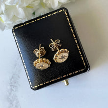 Load image into Gallery viewer, Antique Victorian 9ct Gold &amp; Diamond Earrings. Star Set Mine Cut Diamond Earrings. Yellow Gold Victorian Stud Earrings For Pierced Ears
