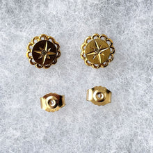 Cargar imagen en el visor de la galería, Antique Victorian 9ct Gold &amp; Diamond Earrings. Star Set Mine Cut Diamond Earrings. Yellow Gold Victorian Stud Earrings For Pierced Ears
