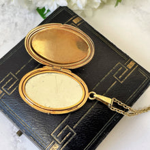 Load image into Gallery viewer, Vintage 1960s Rolled Gold Oval Locket, Andreas Daub Germany. Art Deco Style Guilloche Engraved Photo Locket Pendant. Gold Locket &amp; Chain
