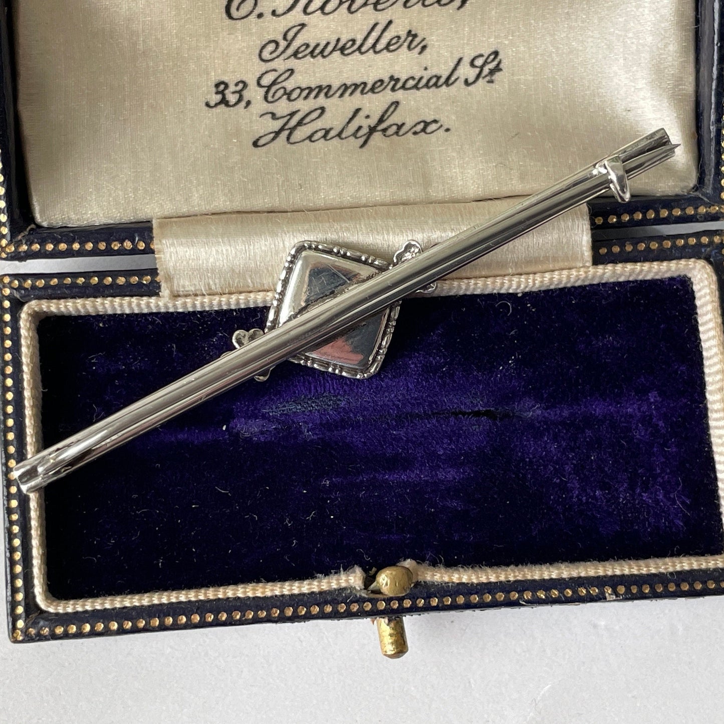 Antique Edwardian Butterfly Wing Sterling Silver Bar Brooch. English Art Nouveau Lucky Shamrock Lapel Pin, Large Cravat/Stock Pin