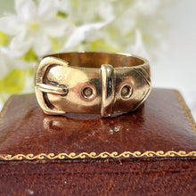 Load image into Gallery viewer, Vintage Heavy 9ct Gold Buckle Ring, Hallmarked London 1974. Retro Wide Yellow Gold Band Buckle Ring. Index/Unisex/Pinky Ring Size S /US 9
