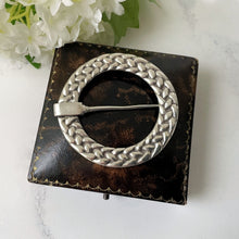 Load image into Gallery viewer, Antique Scottish Silver Annular Ring Brooch, Alexander Ritchie. Arts &amp; Crafts Celtic Braided Knotwork Pin. Sterling Tartan/Plaid/Kilt Pin
