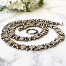 Load image into Gallery viewer, Vintage Victorian Revival Sterling Silver Book Chain Necklace. English Engraved Fancy Link Collar Necklace With Large Spring Ring Clasp
