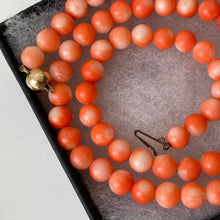 Load image into Gallery viewer, Vintage 9ct Gold Red Coral Bead Necklace. 18-1/2&quot; Salmon Pink Coral Necklace, 6.7mm Beads. Natural Mediterranean Red Coral Necklace, 28 gms
