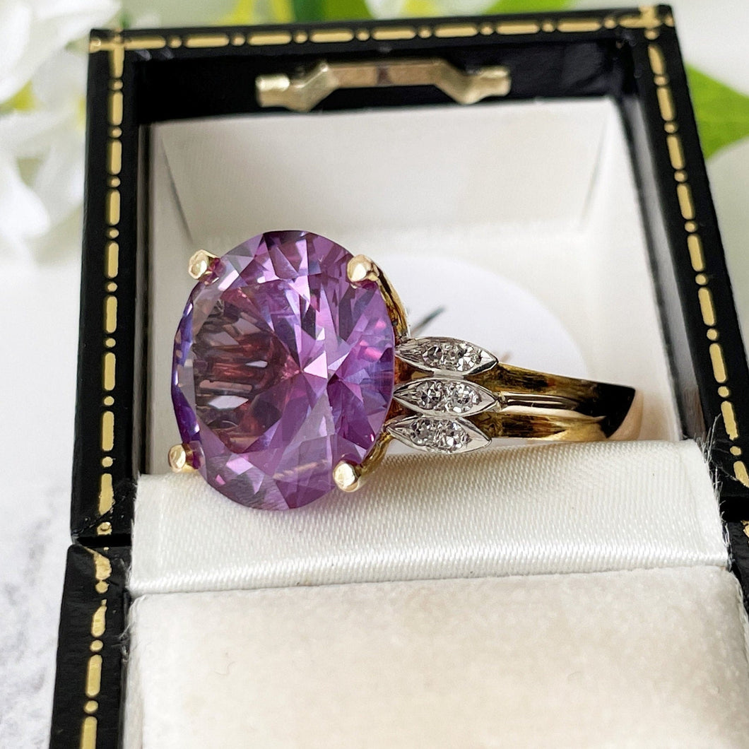Vintage 1970s 18ct Gold Alexandrite & Diamond Ring. Huge 12 Carat Alexandrite Solitaire Ring. 1970s Purple Sapphire Cocktail Ring.