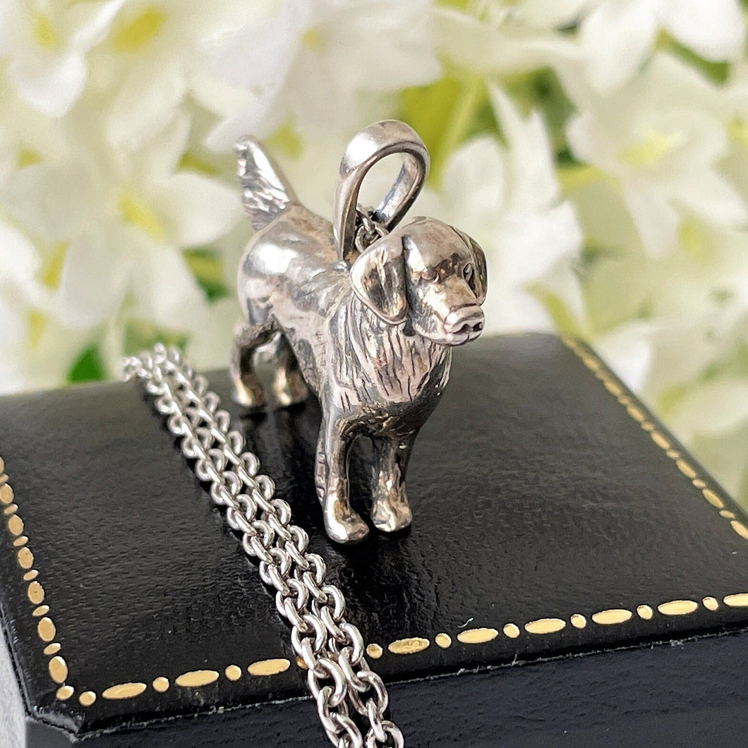 Vintage Sterling Silver Figural Dog Pendant Necklace. Spaniel/Retriever/Pointer/Gun Dog Pendant & Chain. Kabana 925 Silver Animal Pendant