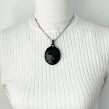 Load image into Gallery viewer, Antique Victorian Whitby Jet Photo Locket. Carved Faceted English Jet Picture Pendant. Antique Black Gemstone Mourning Jewellery
