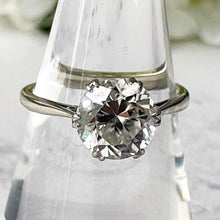 Load image into Gallery viewer, Art Deco Platinum &amp; White Gold Zircon Solitaire Ring. Antique 2.50 Ct. White Zircon Cocktail Ring. Vintage 9ct White Gold Engagement Ring.
