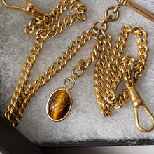 Load image into Gallery viewer, Antique Victorian 18ct Rolled Gold Double Albert Chain &amp; Fob. Gold Filled Albertina Curb Chain Necklace, Scarab Charm, 2 Dog Clips and T-Bar
