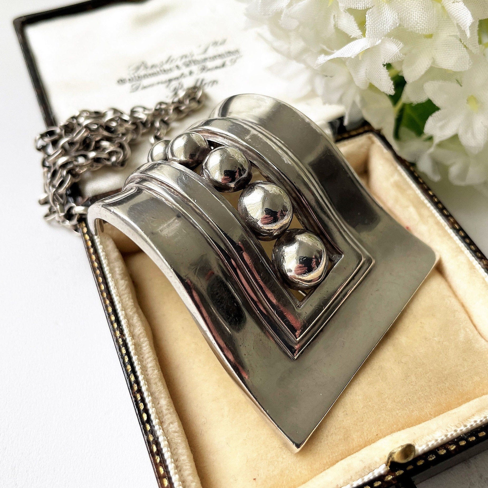 Vintage Taxco Mexico Mexican Hand Crafted popular Sterling Silver Art Deco Convertible Brooch Pendant